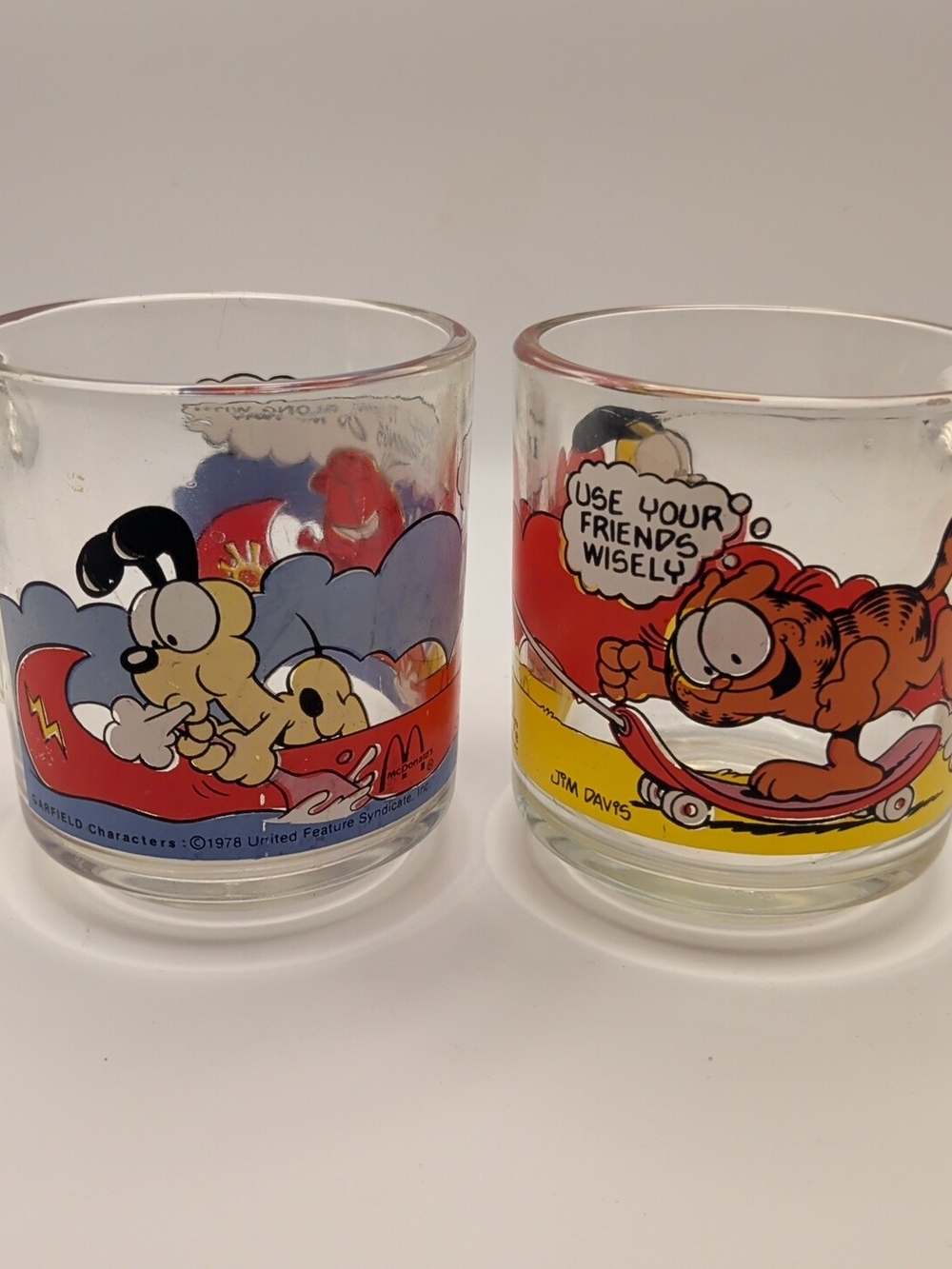 Vintage 1978 McDonalds Garfield Glass Mugs Set Of 2 8 oz Odie Jim Davis Lot